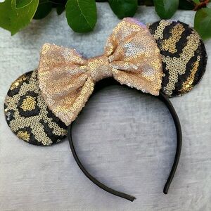Chic Animal Print Mouse Ears with Sequins & Bow - NEW!
